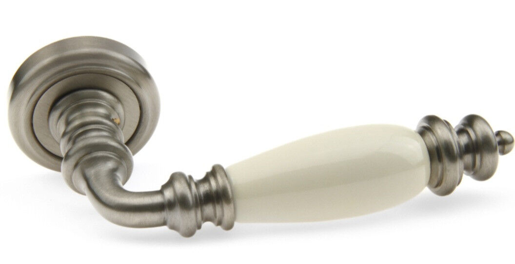 Ручки на двері міжкімнатні FADEX Siena Ceramic.V N02 нікель матовий/бежева кераміка