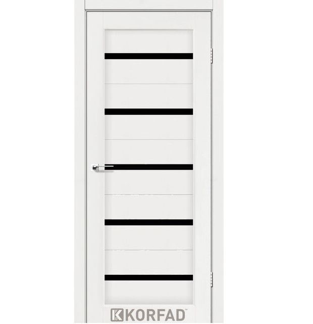 Двері міжкімнатні Корфад/ KORFAD PR-02 Ясен білий (з чорним склом)