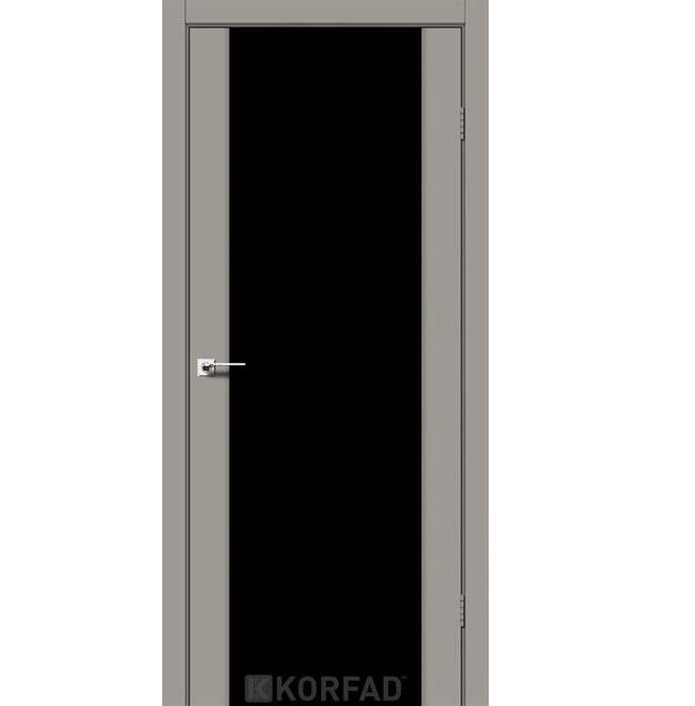 Двери межкомнатные Корфад/ KORFAD SR-01 серый Super PET (с черным стеклом)