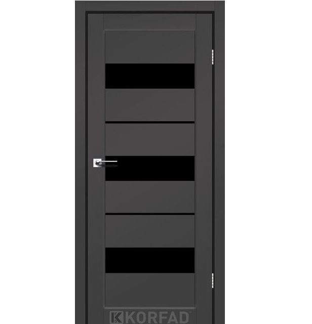 Двери межкомнатные Корфад/ KORFAD PR-12 Super PET антрацит (с черным стеклом)