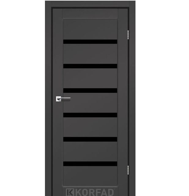 Двери межкомнатные Корфад/ Korfad PD-01 Super PET антрацит (с черным стеклом)