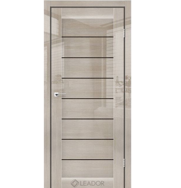 Двери межкомнатные Leador Gloss Ronda - Глянец Ларч (с черным стеклом)