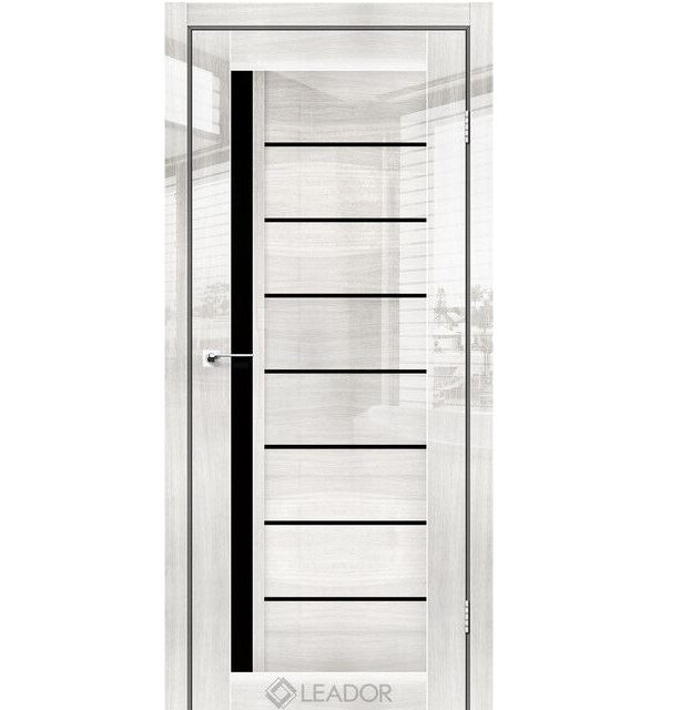 Двери межкомнатные Leador Gloss Bergen - Глянец Оксфорд (с черным стеклом)