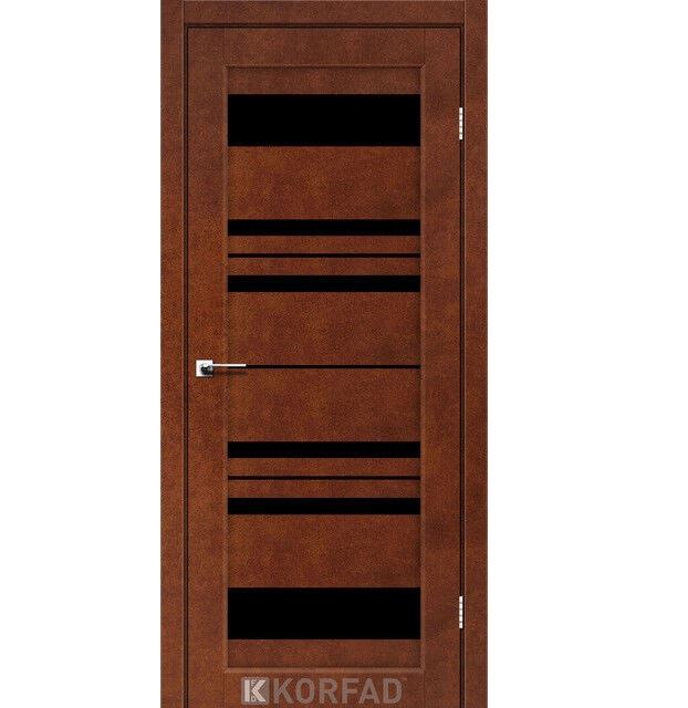 Двері міжкімнатні Корфад/ Korfad FL-04 Сталь кортен (скло чорне)