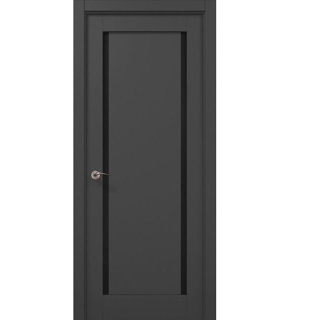 Двери межкомнатные Папа Карло Millenium ML-62 Темно-серый супермат, Черное стекло