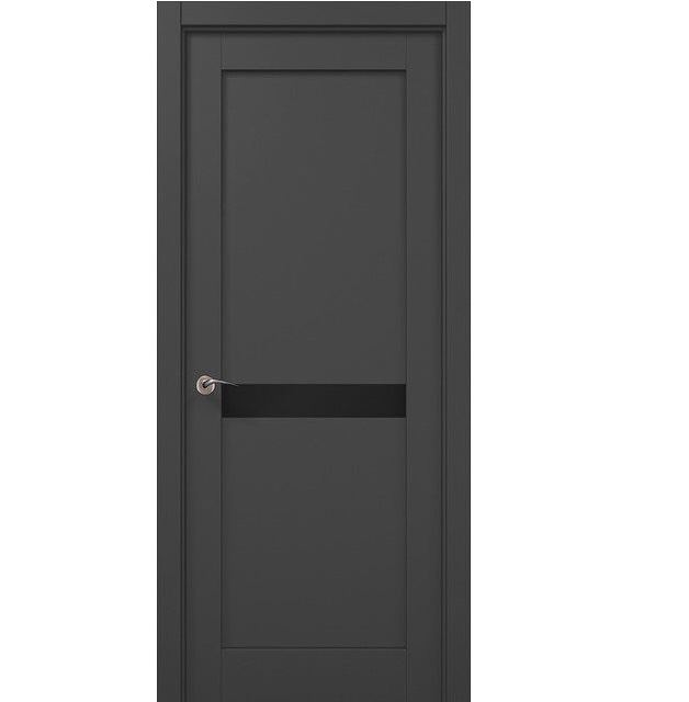 Двери межкомнатные Папа Карло Millenium ML-63 Темно-серый супермат, Черное стекло