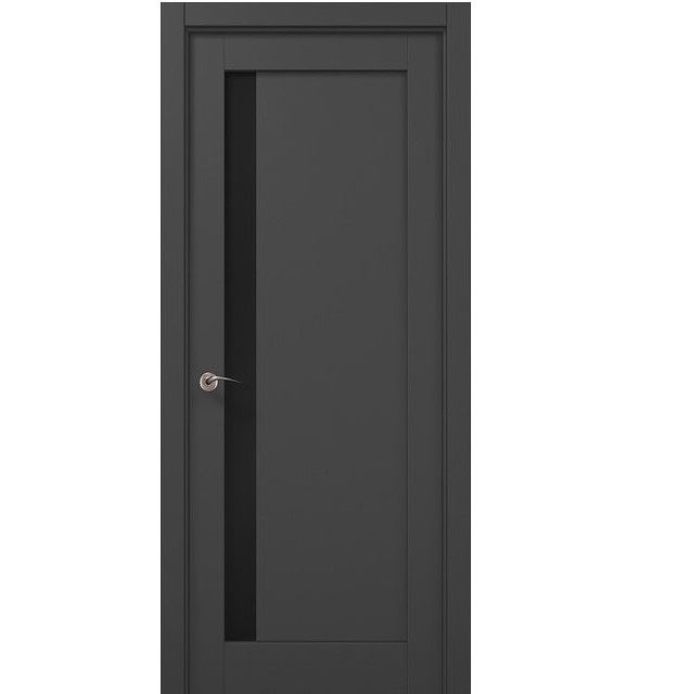 Двери межкомнатные Папа Карло Millenium ML-64 Темно-серый супермат, Черное стекло