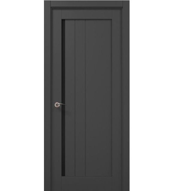 Двери межкомнатные Папа Карло Millenium ML-611 Темно-серый супермат, Черное стекло