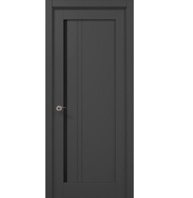 Двери межкомнатные Папа Карло Millenium ML-612 Темно-серый супермат, Черное стекло