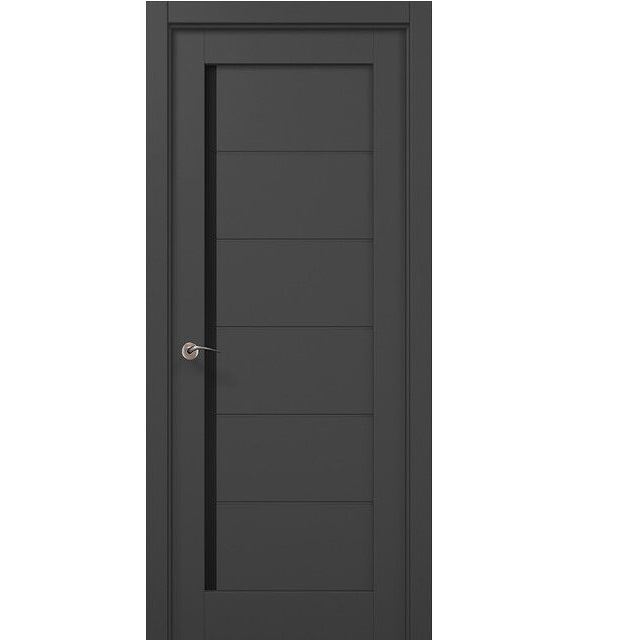 Двери межкомнатные Папа Карло Millenium ML-613 Темно-серый супермат, Черное стекло