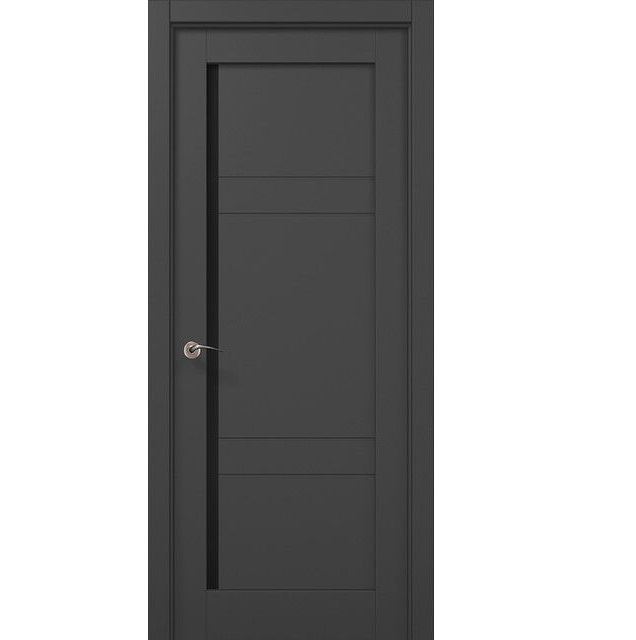 Двери межкомнатные Папа Карло Millenium ML-614 Темно-серый супермат, Черное стекло
