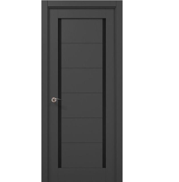 Двери межкомнатные Папа Карло Millenium ML-625 Темно-серый супермат, Черное стекло