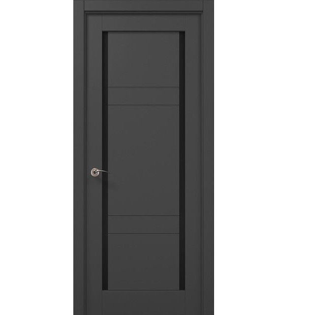 Двери межкомнатные Папа Карло Millenium ML-626 Темно-серый супермат, Черное стекло
