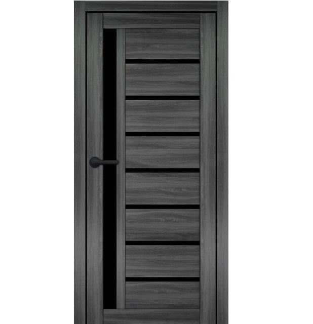 Двері міжкімнатні Portalino PL-ECO-01 Санома попеляста ЕКО (з чорним склом)