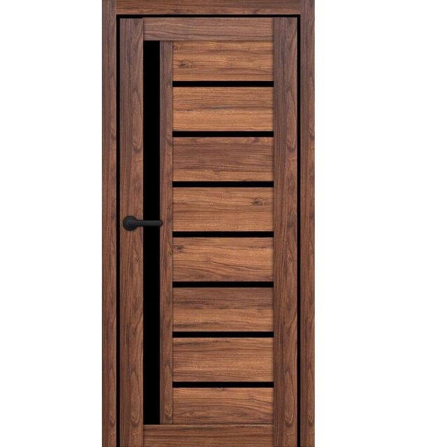 Двери межкомнатные Portalino PL-ECO-01 Санома марон ЭКО (с черным стеклом)