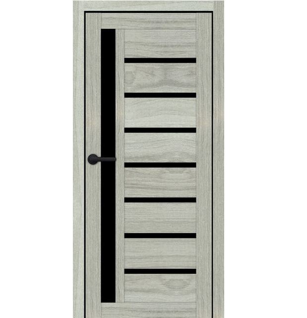 Двери межкомнатные Portalino PL-01 ПВХ Мессина серебряная (с черным стеклом)