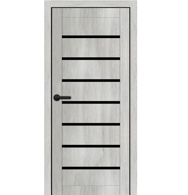 Двери межкомнатные Portalino PL-ECO-02 Санома серая ЭКО (с черным стеклом)