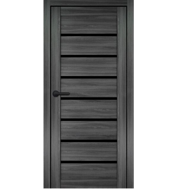 Двері міжкімнатні Portalino PL-ECO-02 Санома попеляста ЕКО (з чорним склом)