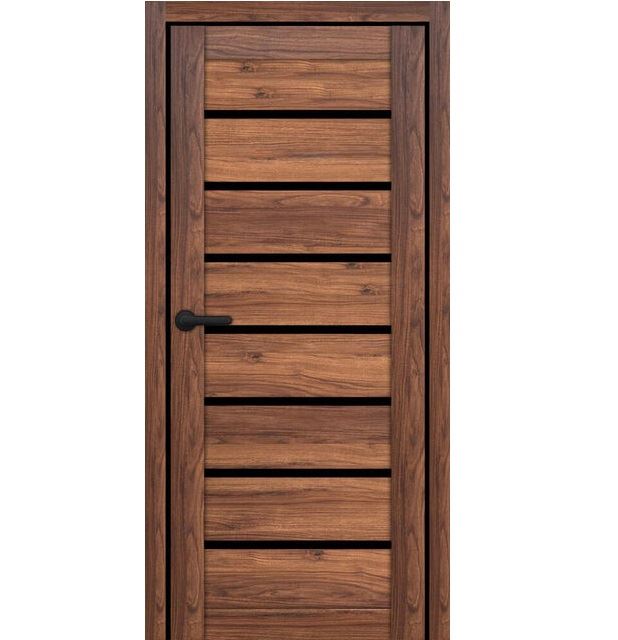Двери межкомнатные Portalino PL-ECO-02 Санома марон ЭКО (с черным стеклом)