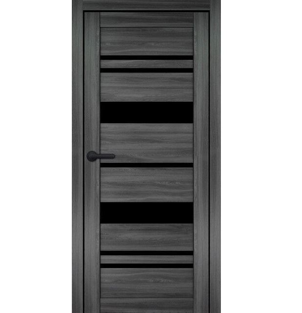 Двері міжкімнатні Portalino PL-ECO-04 Санома попеляста ЕКО (з чорним склом)