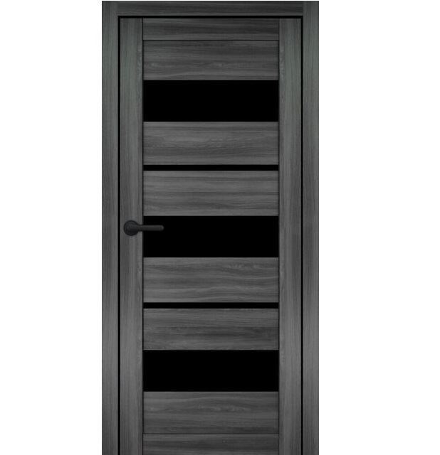 Двері міжкімнатні Portalino PL-ECO-05 Санома попеляста ЕКО (з чорним склом)