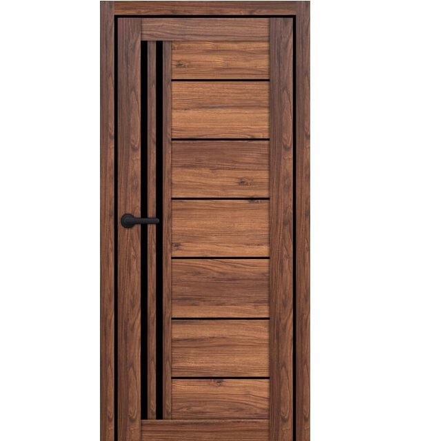 Двери межкомнатные Portalino PL-ECO-14 Санома марон ЭКО (с черным стеклом)