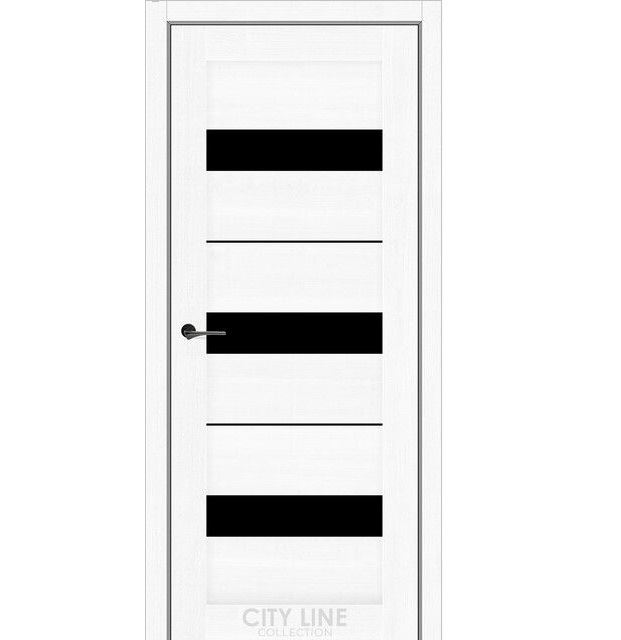 Міжкімнатні двері City Line ARION Дуб Білий ПВХ (з чорним склом)