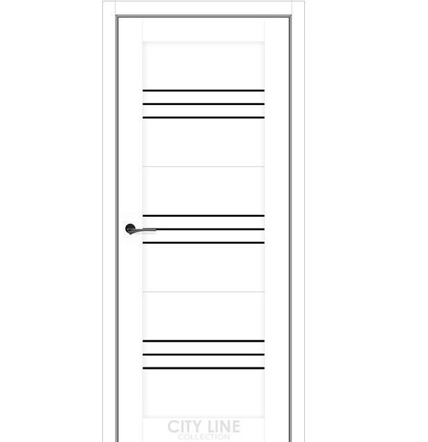 Двери межкомнатные City Line SANTO Белая Структура ПВХ (с черным стеклом)