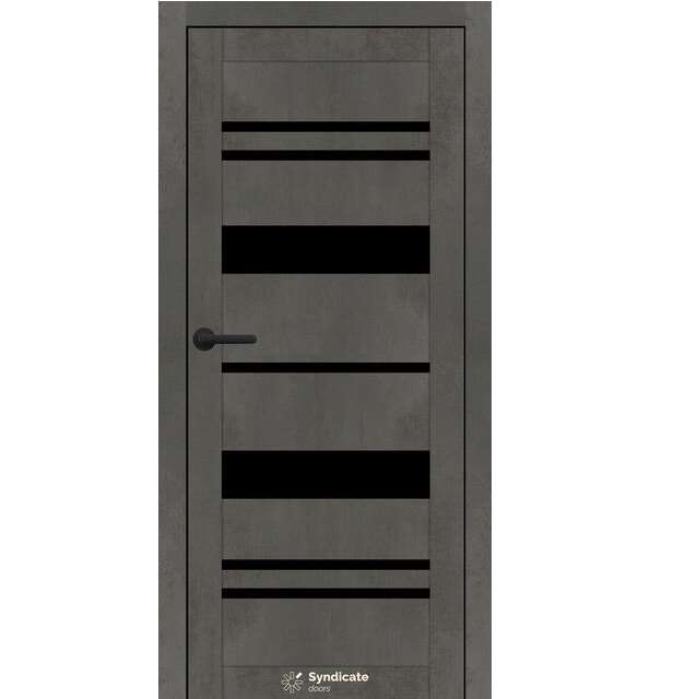 Двері міжкімнатні Syndicate SD-104 Бетон темний ПВХ (з чорним склом)