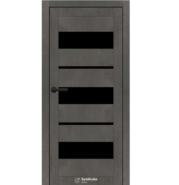 Двері міжкімнатні Syndicate SD-105 Бетон темний ПВХ (з чорним склом)