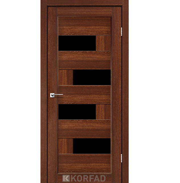 Двері міжкімнатні Корфад/ KORFAD PM-10 Горіх (з чорним склом)